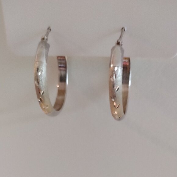 Hoop Earrings - Sterling Silver Etched Shiny & Matte, new - Picture 5 of 10
